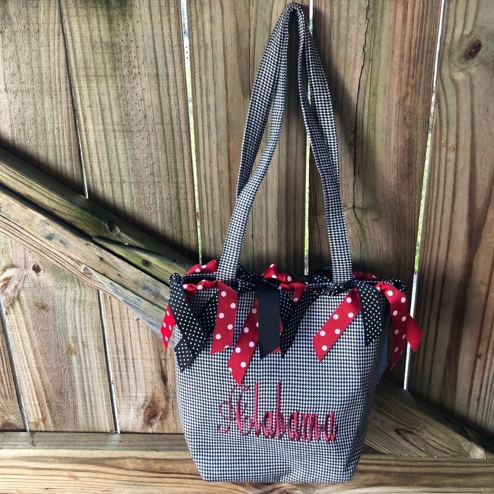 Alabama Crimson Tide Black & White Houndstooth Embroidered Bucket Purse